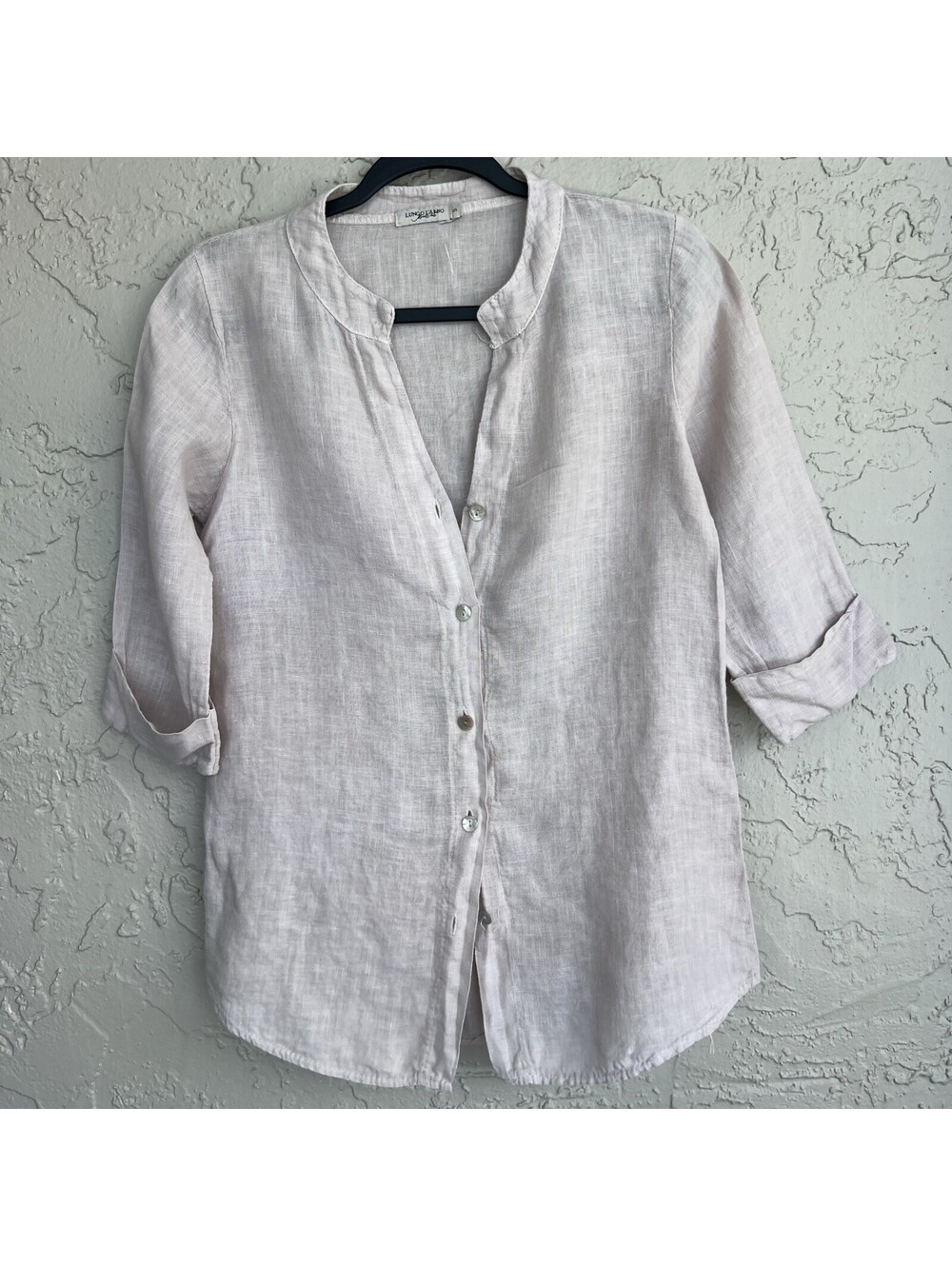 Lungo L'arno Tunic Top Womens S Dust Pink 100% Linen Button Up Italy